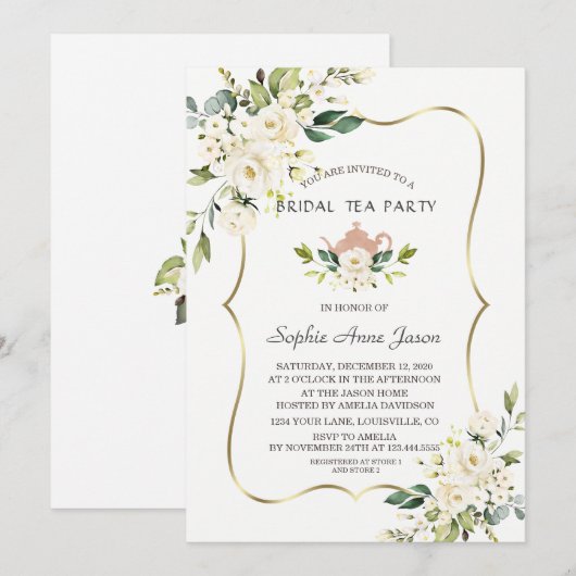 Waterverf White Floral Vrijgezellenfeest Tea Party Kaart (Voorkant / Achterkant)