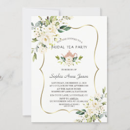 Waterverf White Floral Vrijgezellenfeest Tea Party Kaart