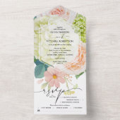 Waterverf White Floral Wedding All In One Uitnodiging (Binnen)