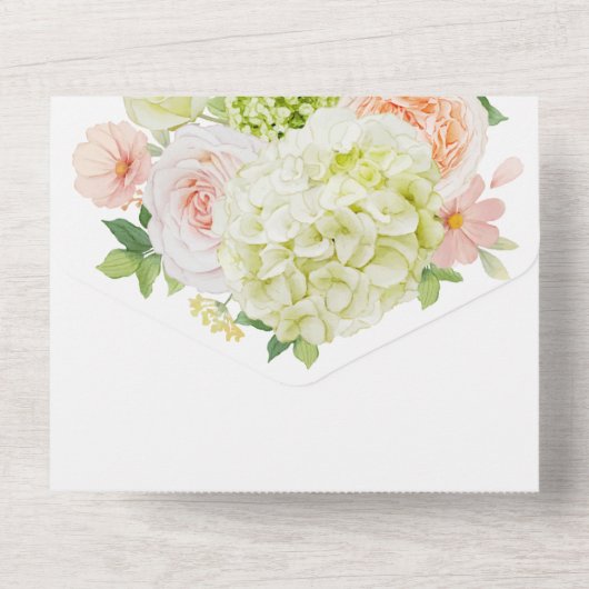 Waterverf White Floral Wedding All In One Uitnodiging (Achterkant)