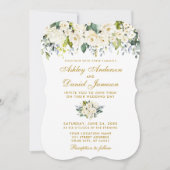 Waterverf White Floral Wedding Dusty Blue Gold Kaart (Voorkant)
