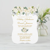 Waterverf White Floral Wedding Dusty Blue Gold Kaart (Staand voorkant)