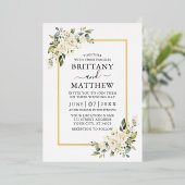 Waterverf White Floral Wedding Sage Green Gold Folie Uitnodiging (Staand Voorkant)