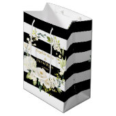 Waterverf White Floral Wreath Stripes Wedding Medium Cadeauzakje (Voorkant Gekanteld)