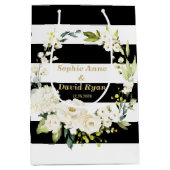 Waterverf White Floral Wreath Stripes Wedding Medium Cadeauzakje (Voorkant)