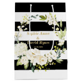 Waterverf White Floral Wreath Stripes Wedding Medium Cadeauzakje (Achterkant)