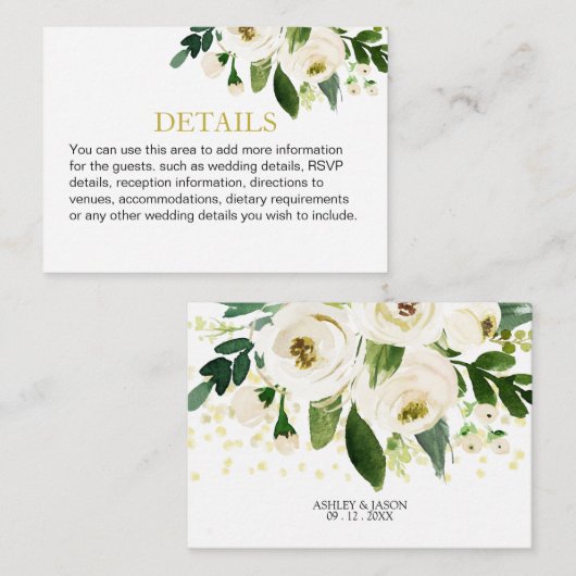 Waterverf White Flower Details Informatiekaartje (Voorkant / Achterkant)
