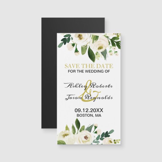 Waterverf White Flower Magnetic Bewaar de datum (Voorkant / Achterkant)