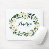 Waterverf White Flowers and Leaves Kransslagadersc Muismat (Met muis)