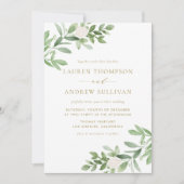 Waterverf White Flowers en Greenery Gold Wedding Kaart (Voorkant)