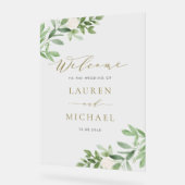 Waterverf White Flowers en Greenery Wedding Acryl Bord (Hoek)