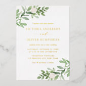 Waterverf White Flowers en Greenery Wedding Folie Uitnodiging (Voorkant)