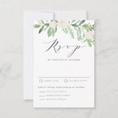 Waterverf White Flowers en Greenery Wedding RSVP Kaartje (Voorkant)