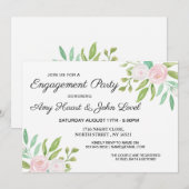 Waterverf White Flowers Engagement Party nodigt ui Kaart (Voorkant / Achterkant)