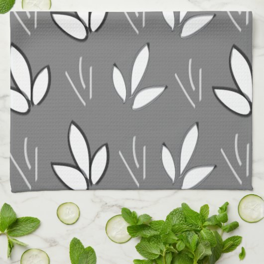 Waterverf White Flowers Floral Grey Theedoek (Gevouwen)