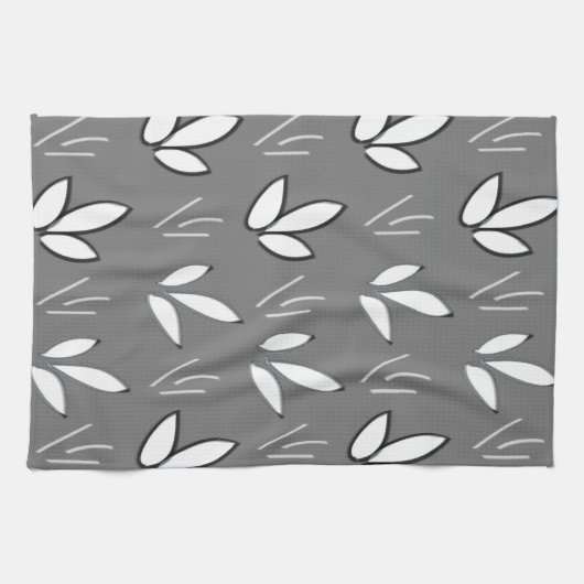 Waterverf White Flowers Floral Grey Theedoek (Horizontaal)