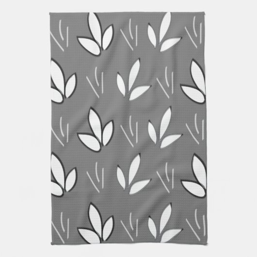 Waterverf White Flowers Floral Grey Theedoek (Verticaal)