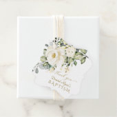 Waterverf White Flowers Gold Cross Boy Baptisme Bedankjes Labels (In situ)