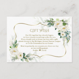 Waterverf White Flowers Gold Wedding Gift Wish Informatiekaartje