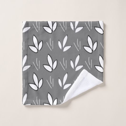 Waterverf White Flowers Grey Floral Pattern Bad Handdoek (Wasdoekje)