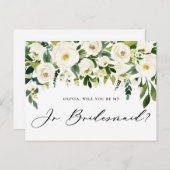 Waterverf White Flowers Jr. Bridesmaid Voorstel Uitnodiging Briefkaart (Voorkant / Achterkant)