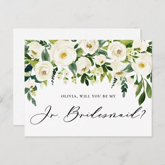 Waterverf White Flowers Jr. Bridesmaid Voorstel Uitnodiging Briefkaart (Voorkant / Achterkant)