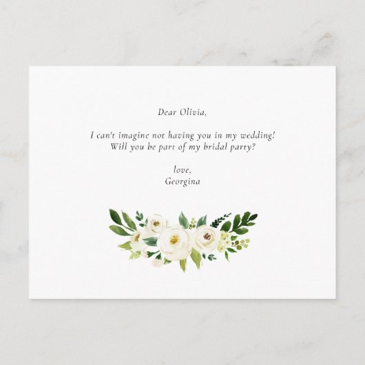 Waterverf White Flowers Jr. Bridesmaid Voorstel Uitnodiging Briefkaart (Achterkant)