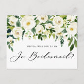 Waterverf White Flowers Jr. Bridesmaid Voorstel Uitnodiging Briefkaart (Voorkant)