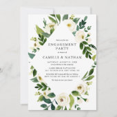 Waterverf White Flowers Lijst Engagement Party Kaart (Voorkant)