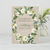 Waterverf White Flowers Linen Canvas Wedding Kaart (Staand voorkant)