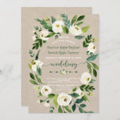 Waterverf White Flowers Linen Canvas Wedding Kaart (Voorkant / Achterkant)