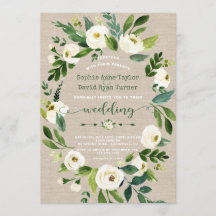 Waterverf White Flowers Linen Canvas Wedding