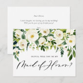 Waterverf White Flowers Maid of Honor proposal Uitnodiging Briefkaart (Voorkant / Achterkant)