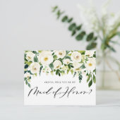 Waterverf White Flowers Maid of Honor proposal Uitnodiging Briefkaart (Staand voorkant)