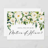 Waterverf White Flowers Matron of Honor Voorstel Uitnodiging Briefkaart (Voorkant / Achterkant)
