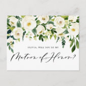 Waterverf White Flowers Matron of Honor Voorstel Uitnodiging Briefkaart (Voorkant)