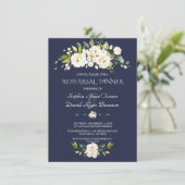 Waterverf White Flowers Navy Rehearsal Dinner Kaart (Staand voorkant)