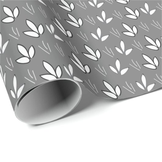 Waterverf White Flowers Pattern Grey Cadeaupapier (Rol Hoek)