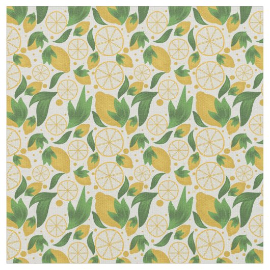 Waterverf White Lemon Fruit Pattern Stof (Close Up)