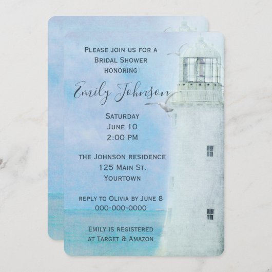 Waterverf White Lighthouse en Seagulls Kaart (Voorkant / Achterkant)