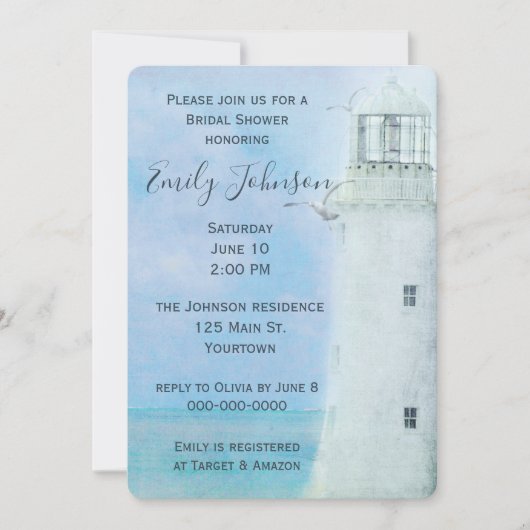 Waterverf White Lighthouse en Seagulls Kaart (Voorkant)