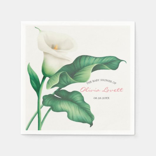 Waterverf White Lilly Baby shower Napkins Servet (Voorkant)
