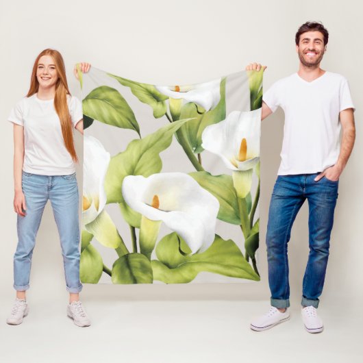 Waterverf White Lily 3 Fleece Deken (In situ)