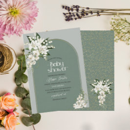 Waterverf White Lily en green background Baby Sh Kaart