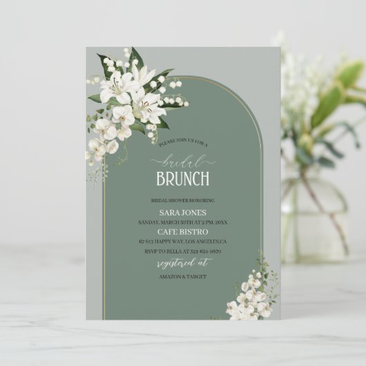 Waterverf White Lily en green background Bridal Kaart (Staand voorkant)