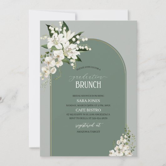 Waterverf White Lily en groene achtergrond afgestu Kaart (Voorkant)