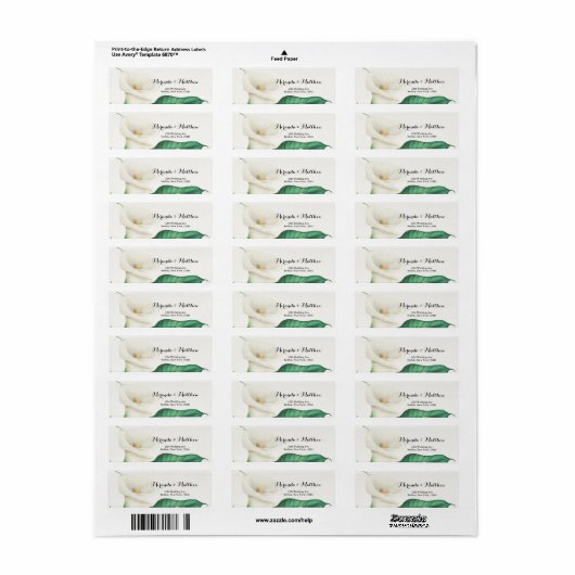 Waterverf White Lily met Green Foliage Weddenschap Etiket (Full Sheet)