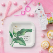 Waterverf White Lily met Green Foliage Weddenschap Papieren Bordje (Feest)