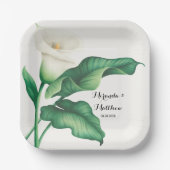 Waterverf White Lily met Green Foliage Weddenschap Papieren Bordje (Voorkant)