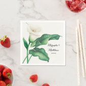 Waterverf White Lily met Green Foliage Weddenschap Servet (Insitu)